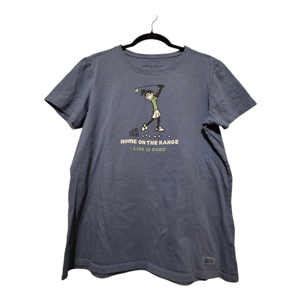 Life is Good Crusher Tee T Shirt LG Jackie Golfer Golf Home on the Range Blue